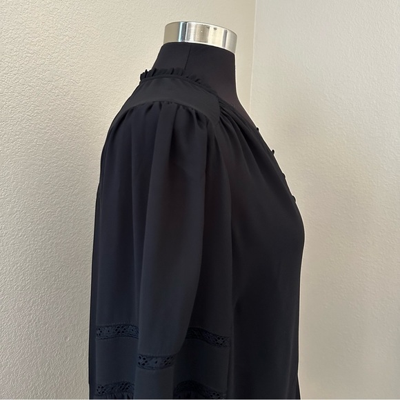 NWT Torrid Chiffon Ruffle Collar Eyelet Embroidered Black Blouse - Picture 10 of 15